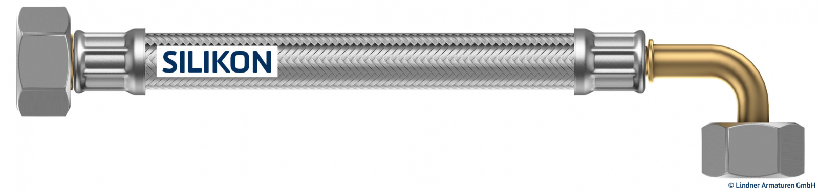 Silikon Panzerschlauch DN12 Länge 50 cm ÜM 1/2'' x ÜM auf Bogen 1/2'' DVGW - Bild 1