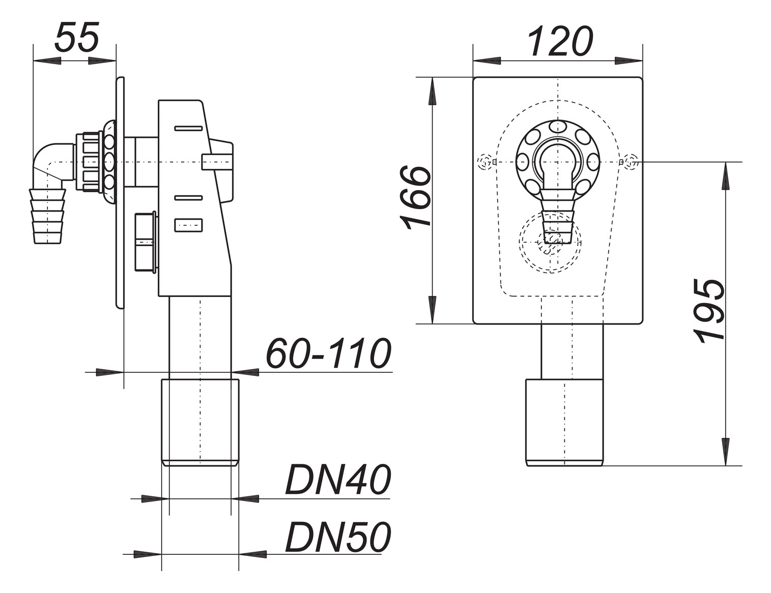 DALLMER Wandeinbau-Waschgeräte-Siphon HL 400, DN 40/50 Abdeckplatte aus Edelstahl 130402 - Bild 2