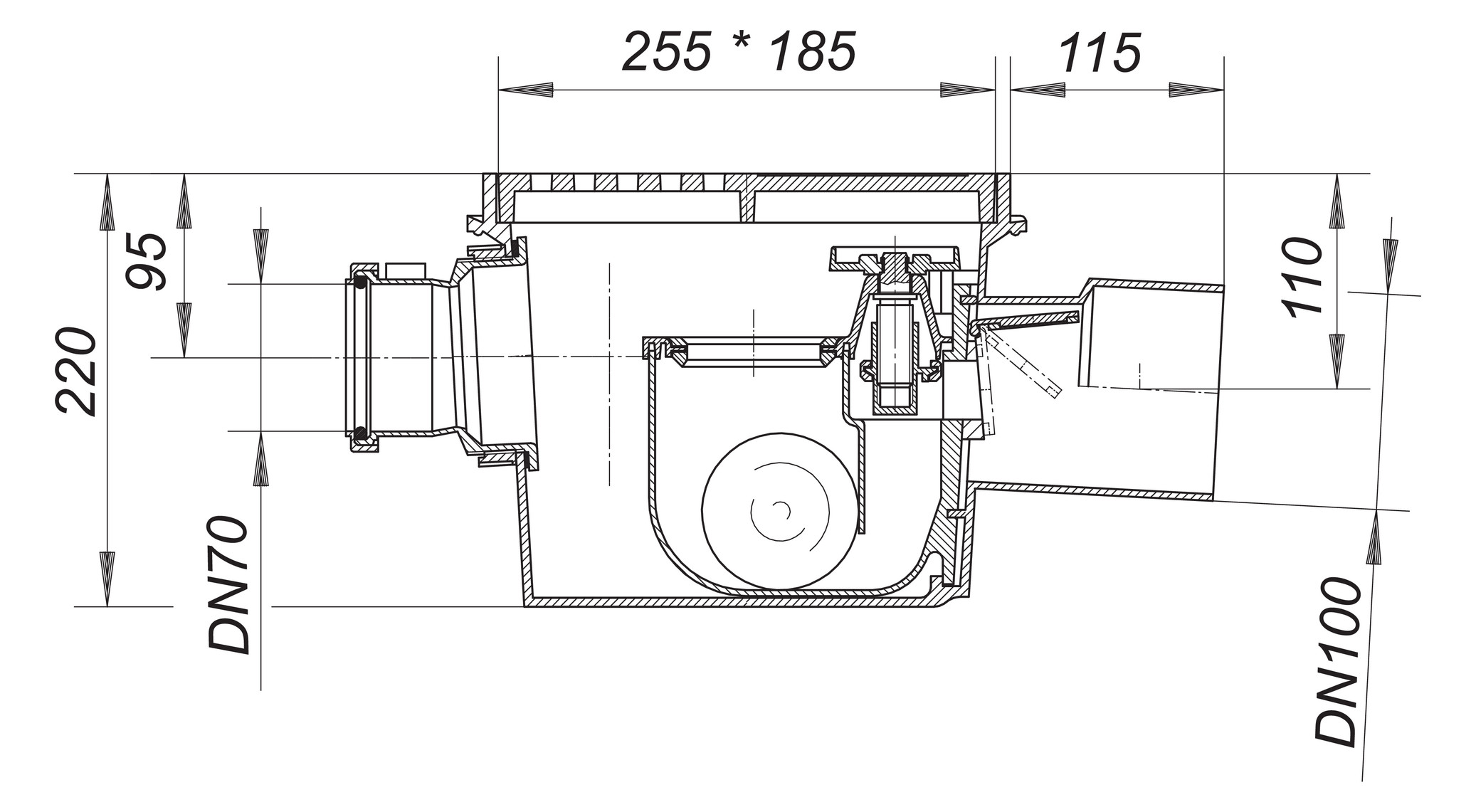 DALLMER Ballstau 110/3 Rückstau-Kellerablauf 720368, Ablauf DN 100, Zulauf DN 70  - Bild 2