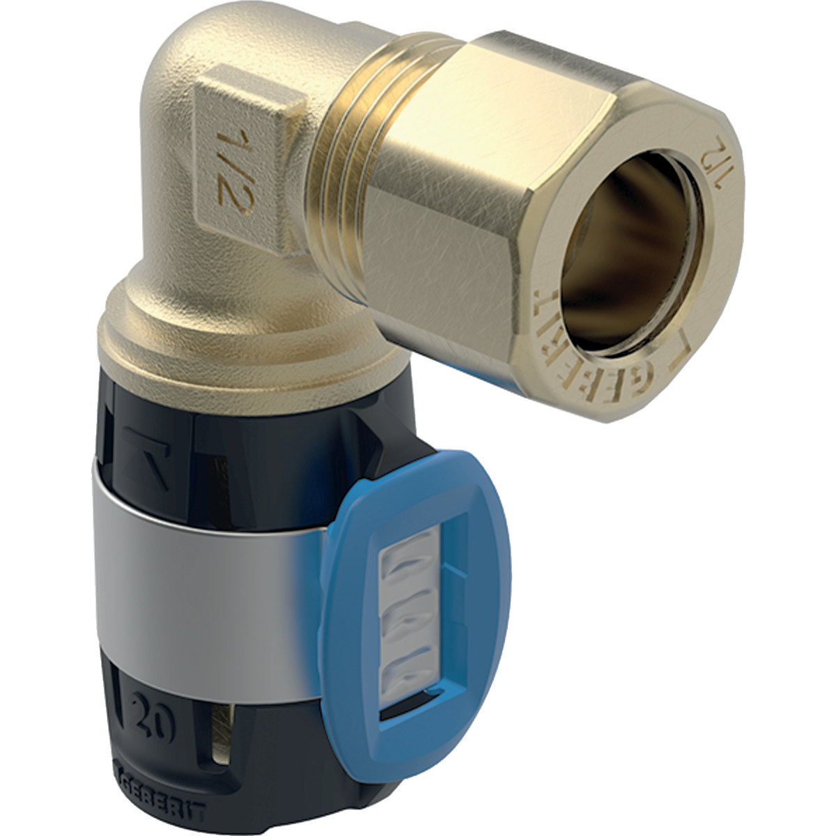 Geberit FlowFit Übergangswinkel 90° mit Klemmringverschraubung 16x15mm Rg+/Cu 620.710.00.1 - Bild 1