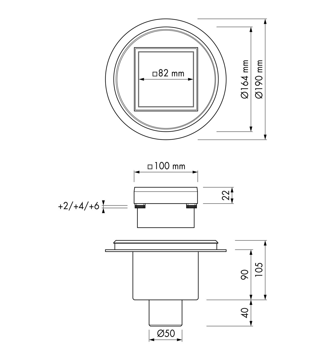 VIGOUR Punktablauf individual 2.0, 10x10cm Abgang senkrecht drehbar, Edelstahl gebürstet - Bild 2