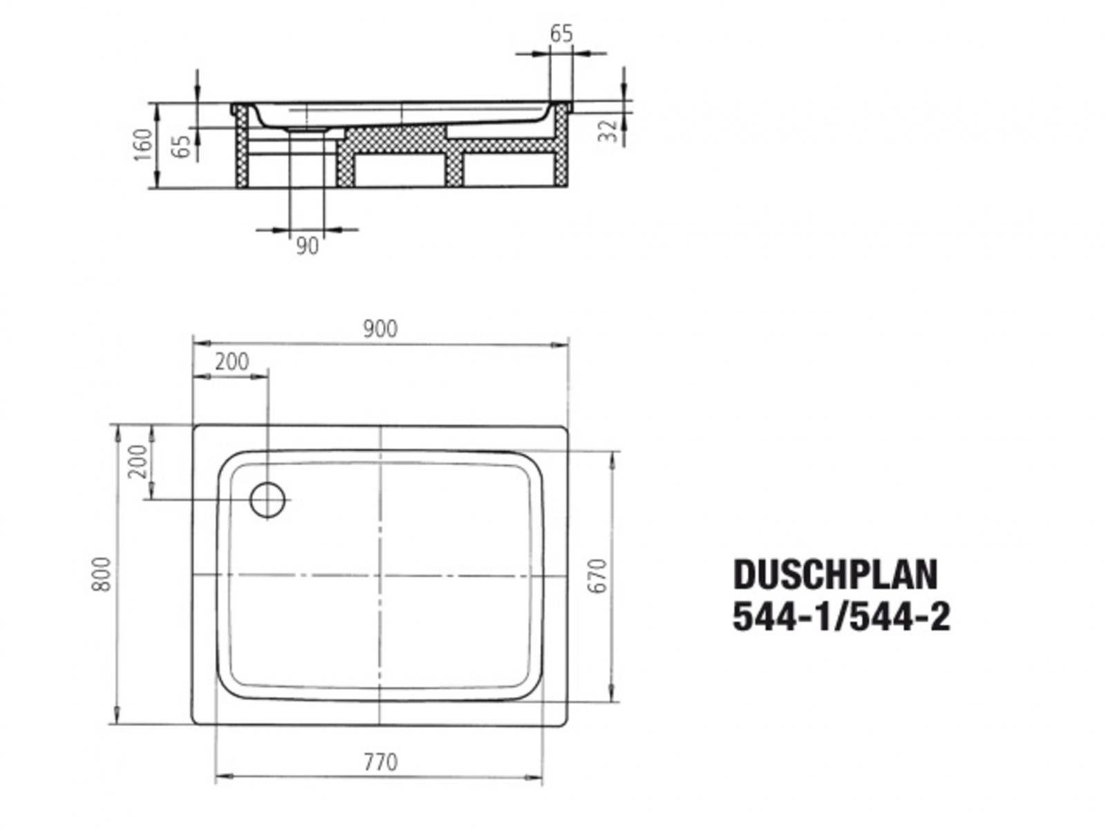 Kaldewei Duschwanne Duschplan 90x80x6,5 cm weiss Stahl 3,5 mm Modell 544-2 inklusive Träger - Bild 2