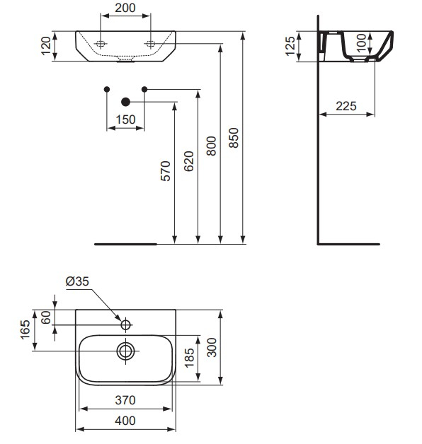 VIGOUR Handwaschbecken derby V3 40x30cm mit Hahnloch, ohne Überlauf