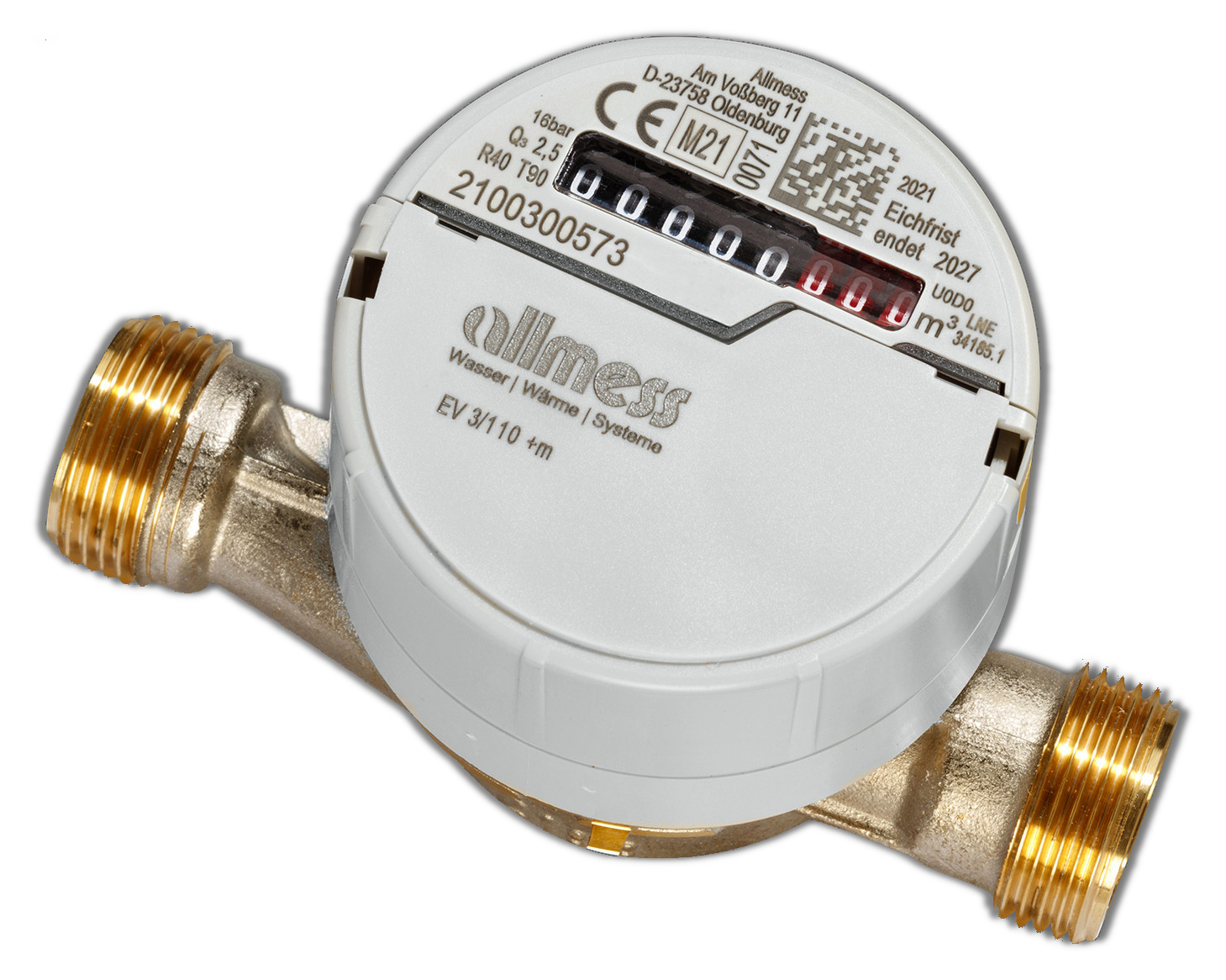 Allmess Wohnungswasserzähler Aufputz EV 5/130-V TU6 +m DN20 Q3=4,0m3/h inkl. Konformitätsentgelt - Bild 1