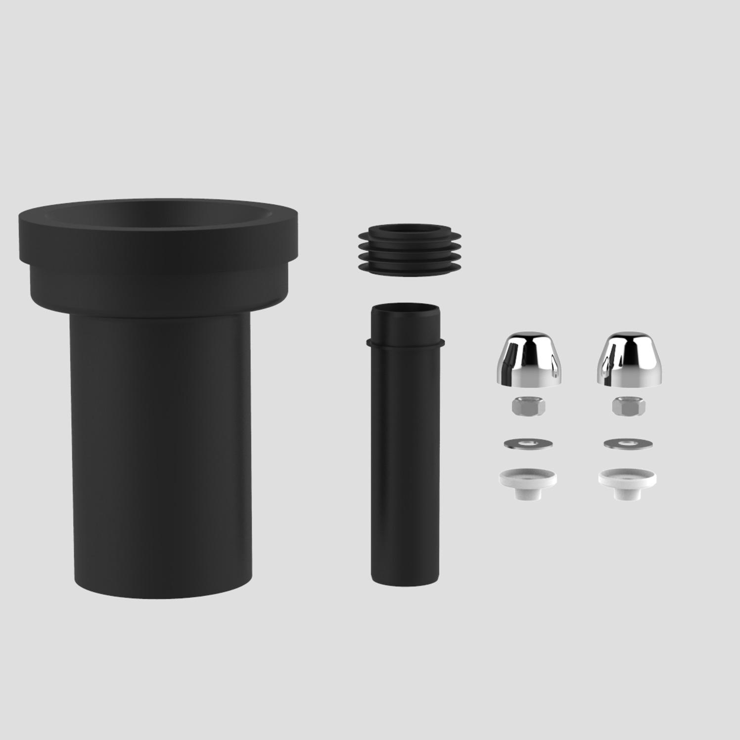 Wand-WC-Anschlussgarnitur PE d:90mm mit 2 Abdeckkappen verchromt, Länge 185 mm - Bild 2