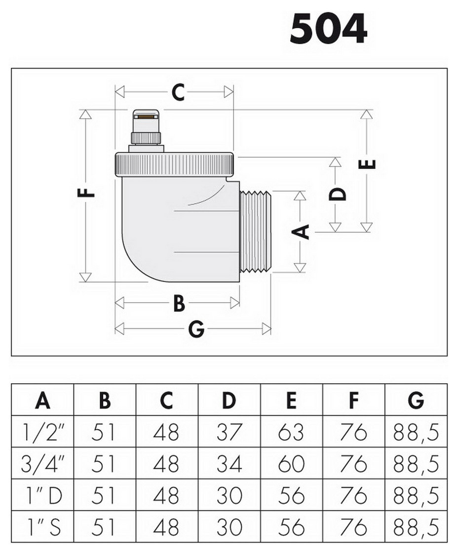 Caleffi Automatischer Schnellentlüfter Aercal 1/2'' AG 504401 - Bild 2