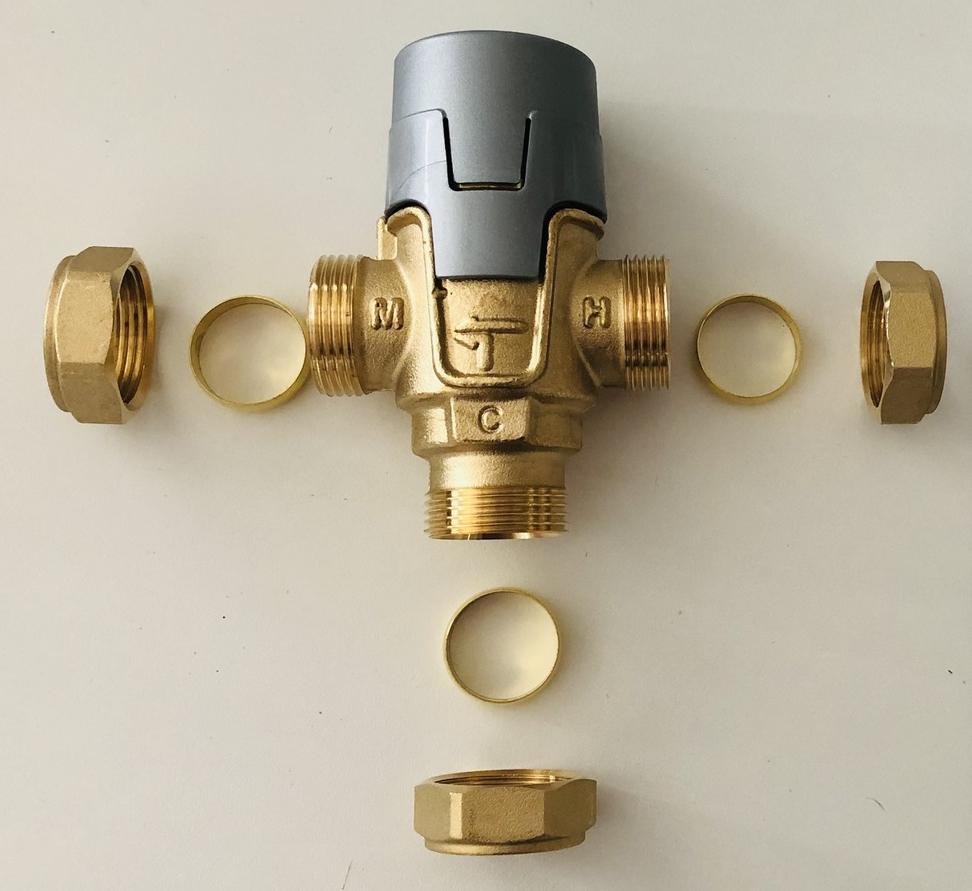 Brauchwassermischer Mischventil 35-65 Grad C, Klemmanschluss 22 mm, ohne Dämmbox - Bild 1