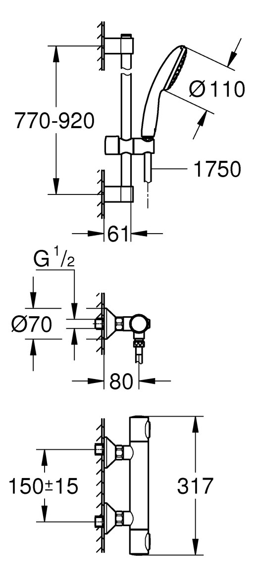 GROHE Thermostat-Brausebatterie Grohtherm 500 mit Brausegarnitur 900mm chrom 34797001 - Bild 4