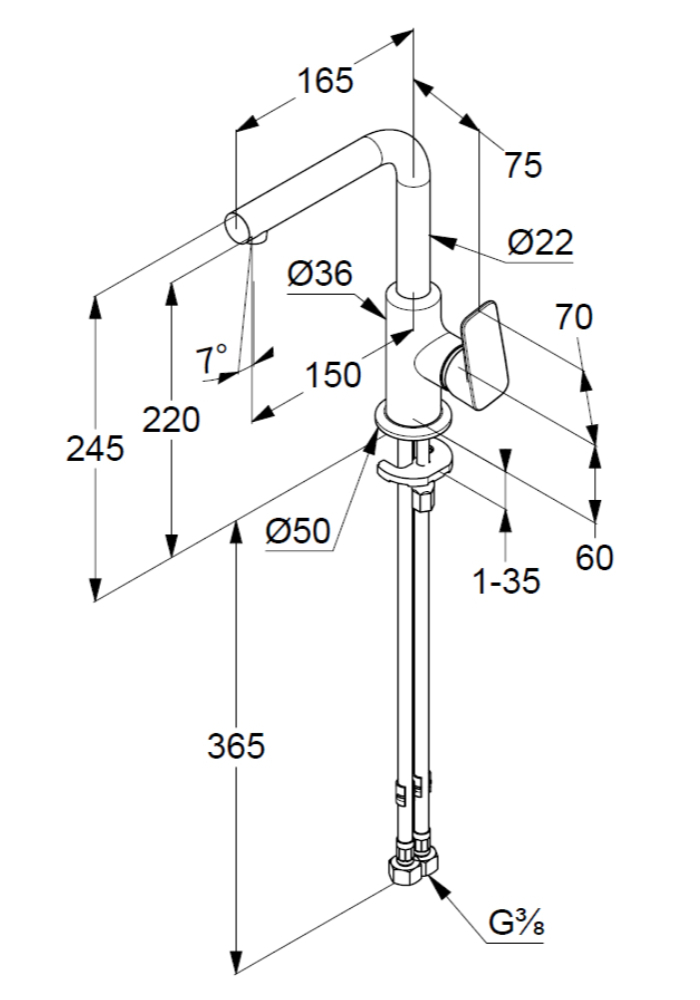 KLUDI PureStyle Waschtisch-Einhandmischer mit seitlich Bed. ohne Ablaufgarnitur chrom 400240575 - Bild 2