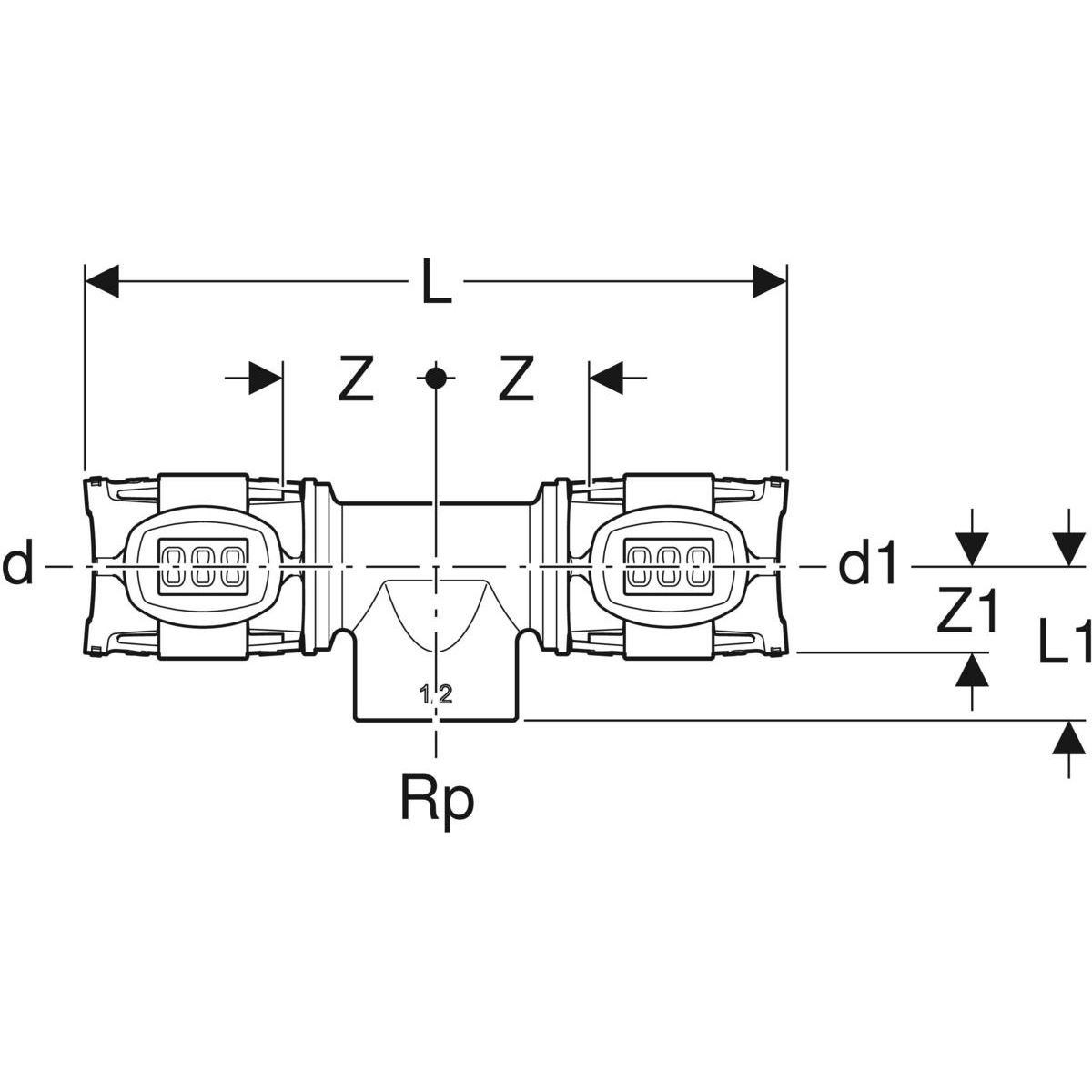 Geberit FlowFit T-Stück mit Innengewinde d=16mm (Rp 1/2) d1=16mm Rotguss+ 620.150.00.1 - Bild 2