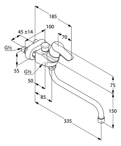 KLUDI PURE&EASY Wannen- und Brausearmatur SPEZIAL Stichmaß 45mm chrom 375910565