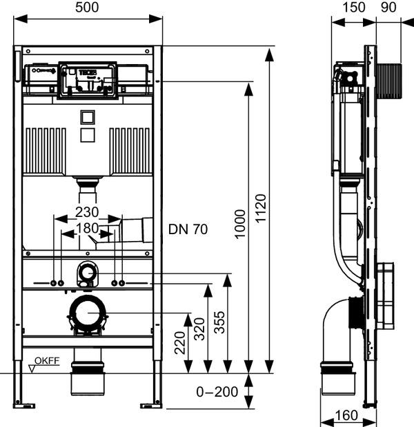 TECEprofil WC-Modul mit Uni-Spülkasten, mit Anschluss für Geruchsabsaugung, Bauhöhe 1120mm 9300303 - Bild 2