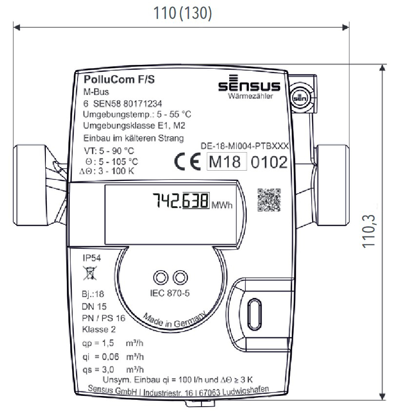 Sensus WMZ PolluCom F Qp 0,6 B Kompakt DN15 AG 3/4'' BL=110mm 45/5,2 Funk inkl. Konformitätsentgelt - Bild 3