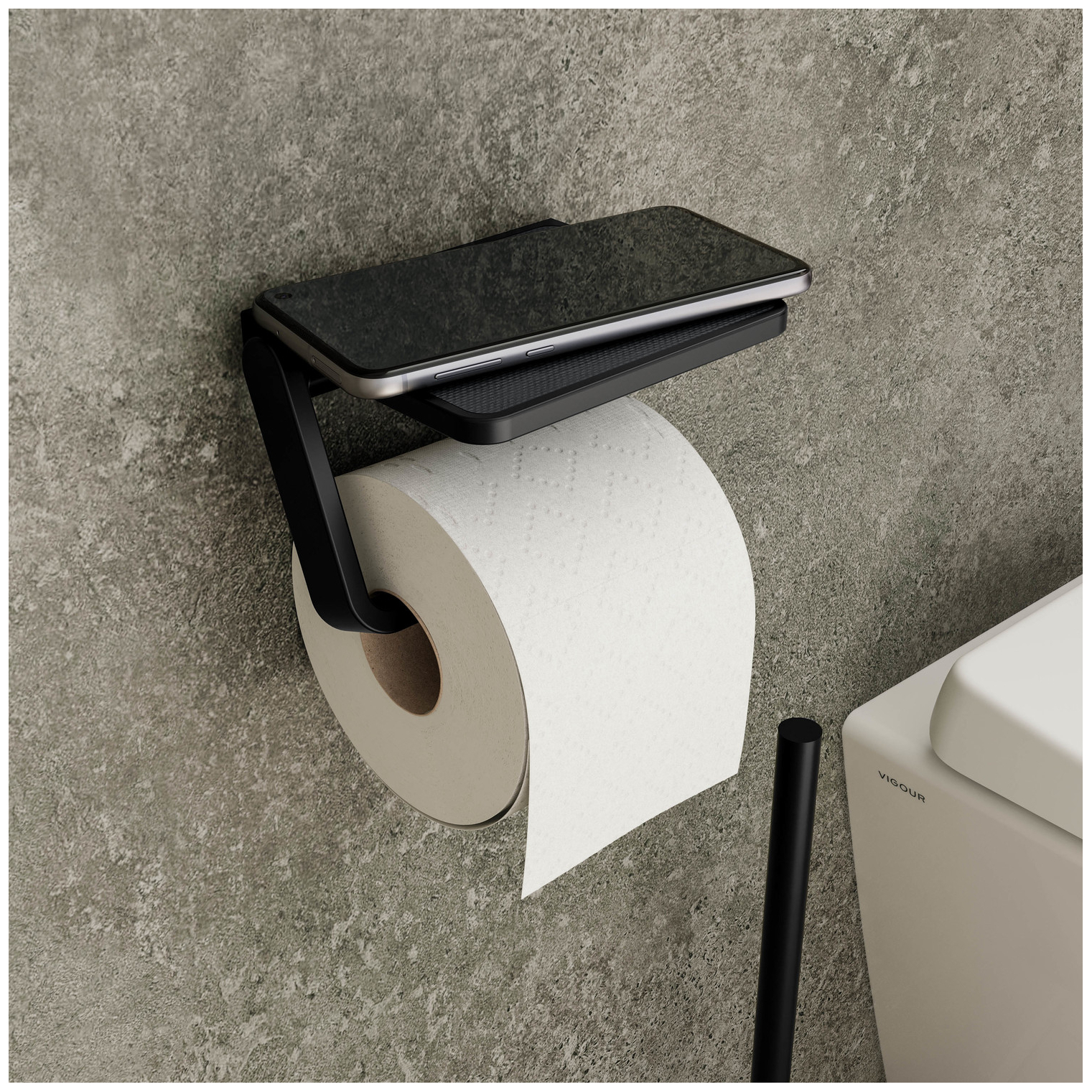 VIGOUR Papierhalter derby V3 mit Ablage schwarzmatt