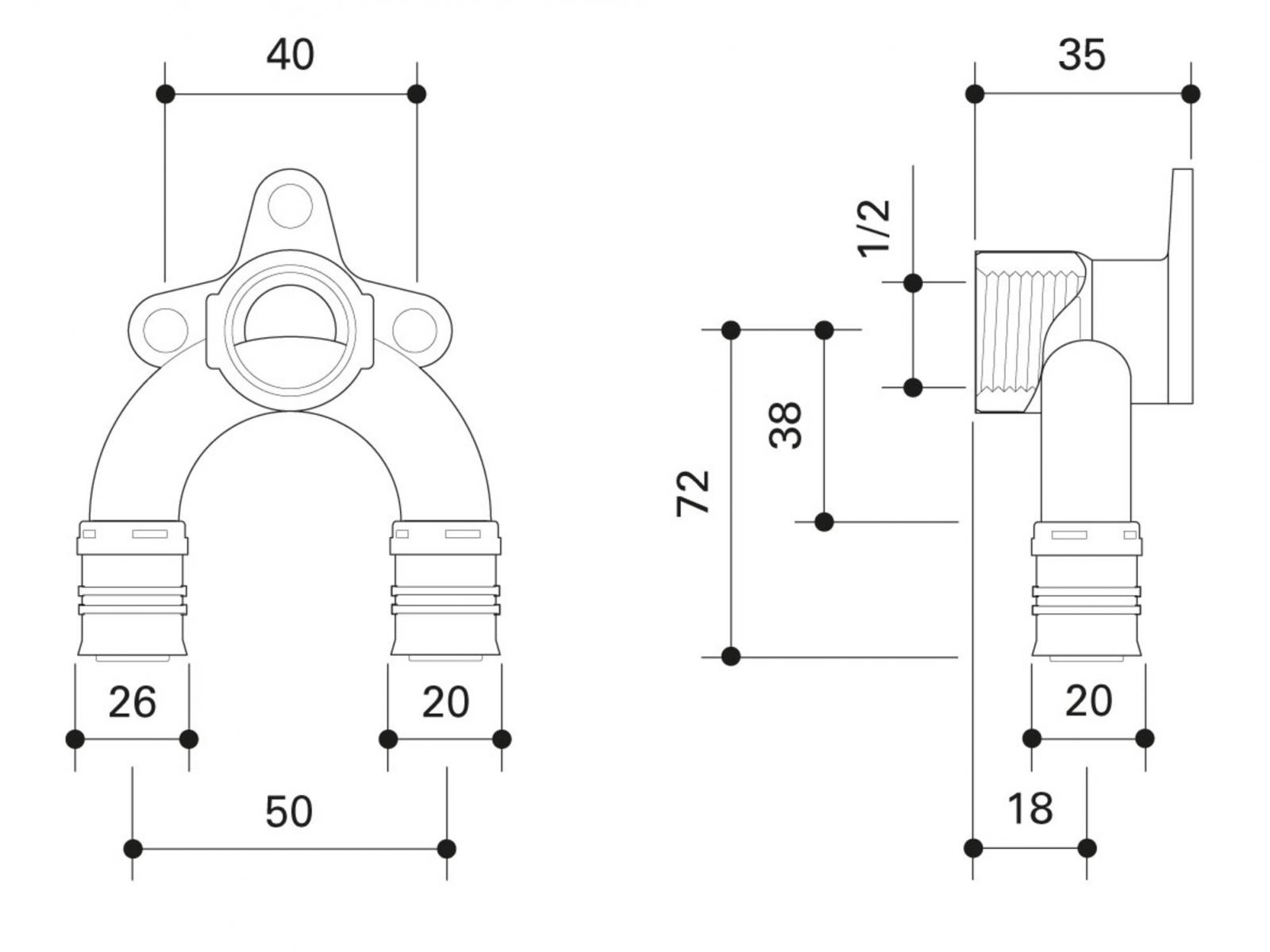 Doppelwandwinkel Alpex F50 Profi 26mm x 1/2IG x 20 mm'' ALPDWW261520 - Bild 2