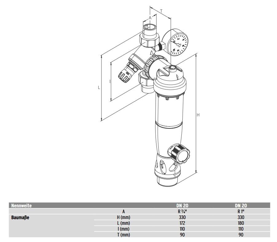 SYR Rückspülfilter DUO DFR DN 20 R 3/4'' mit Druckminderer und Manometer 2314.20.000 - Bild 2