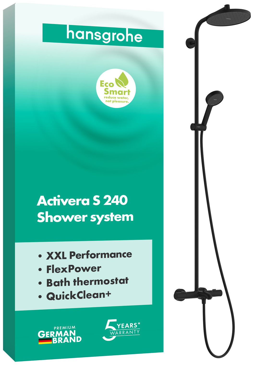 Hansgrohe Activera S Showerpipe 240 1j EcoSmart mit Wannenthermostat Ecostat Fine schwarz matt