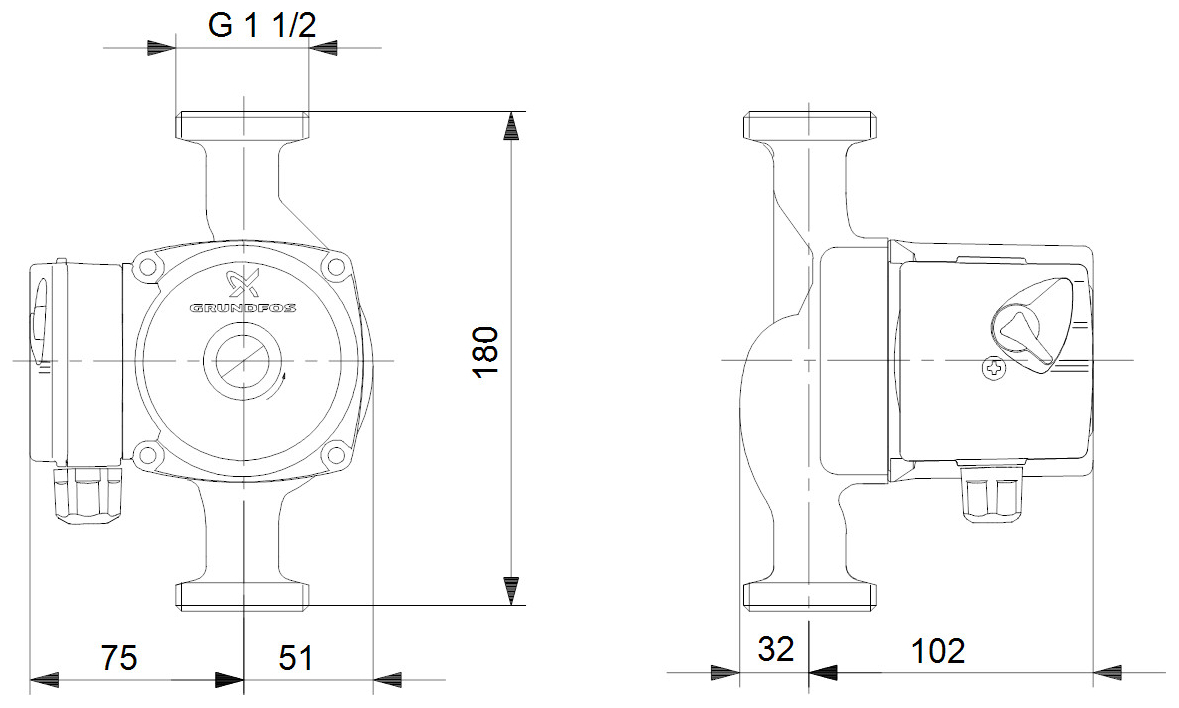 GRUNDFOS Zirkulationspumpe UPS 25-60 N 180mm, Edelstahl, 1x230V, G 1 1/2, 96913085 - Bild 2