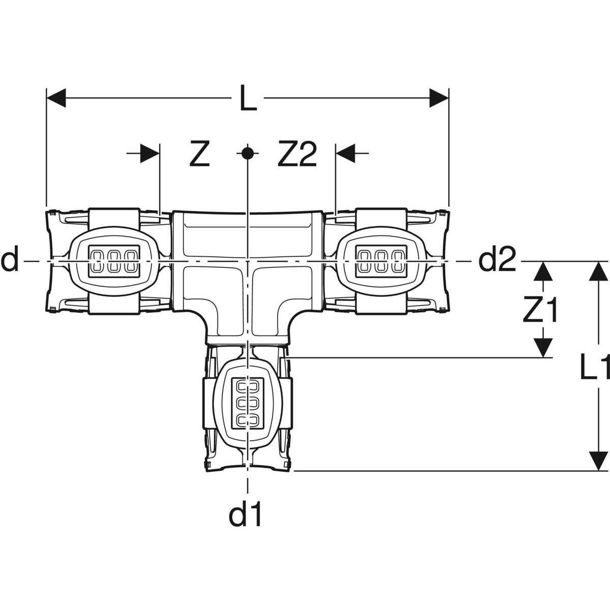 Geberit FlowFit T-Stück reduziert d=40-25-40mm PPSU 620.114.00.1 - Bild 2
