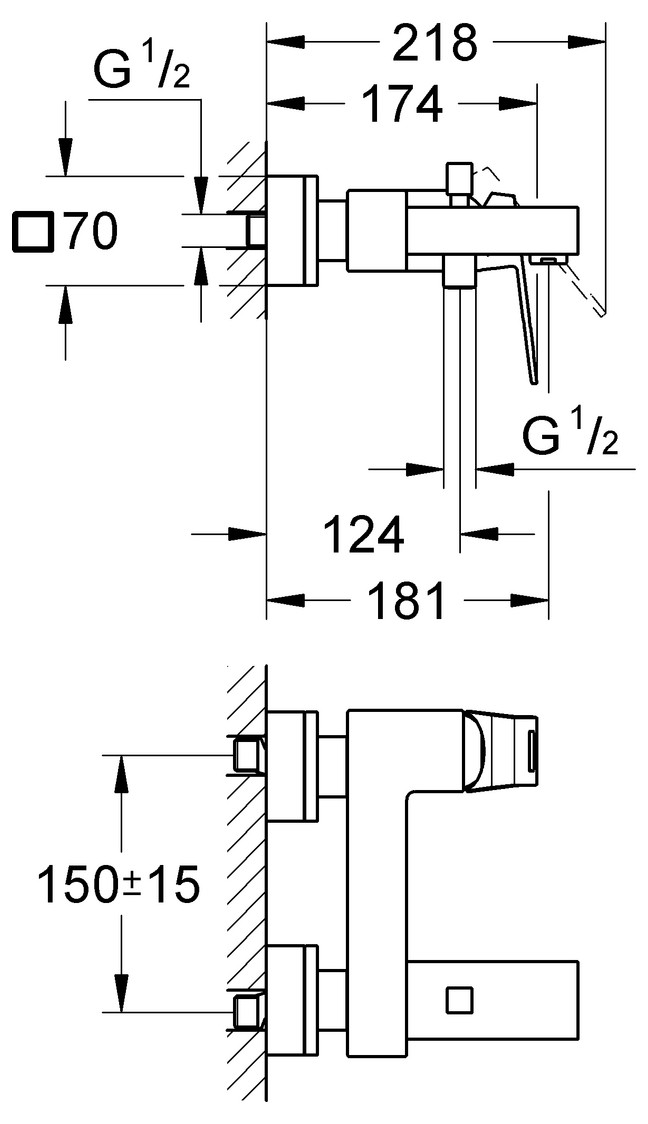 GROHE Wannenbatterie Eurocube eigensicher chrom 23140000 - Bild 2