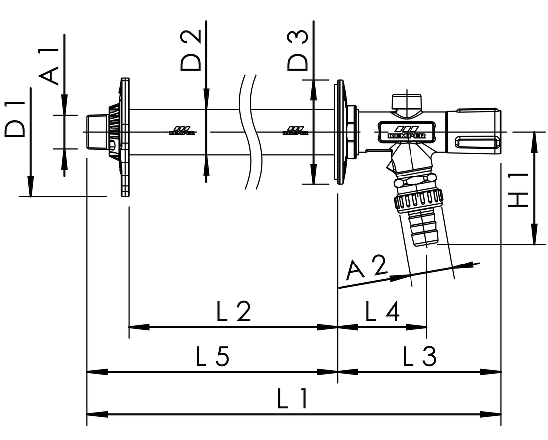 KEMPER FROSTI-XL frostsichere Außenarmatur 3/4'' Rotguss 260-530mm mit Bediengriff 578 05 020 - Bild 2