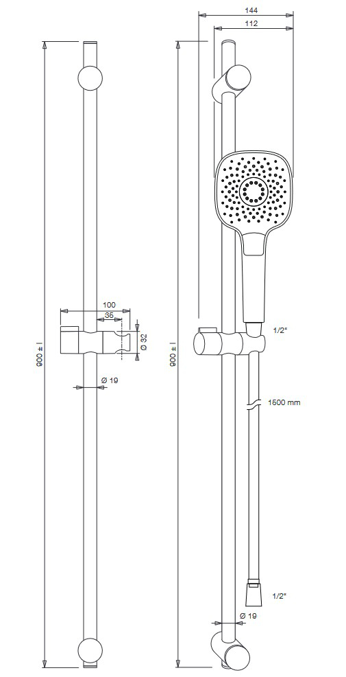 VIGOUR Brausegarnitur individual 2.2 mit Stange 90cm Schlauch, Handbrause softedge verchromt - Bild 2