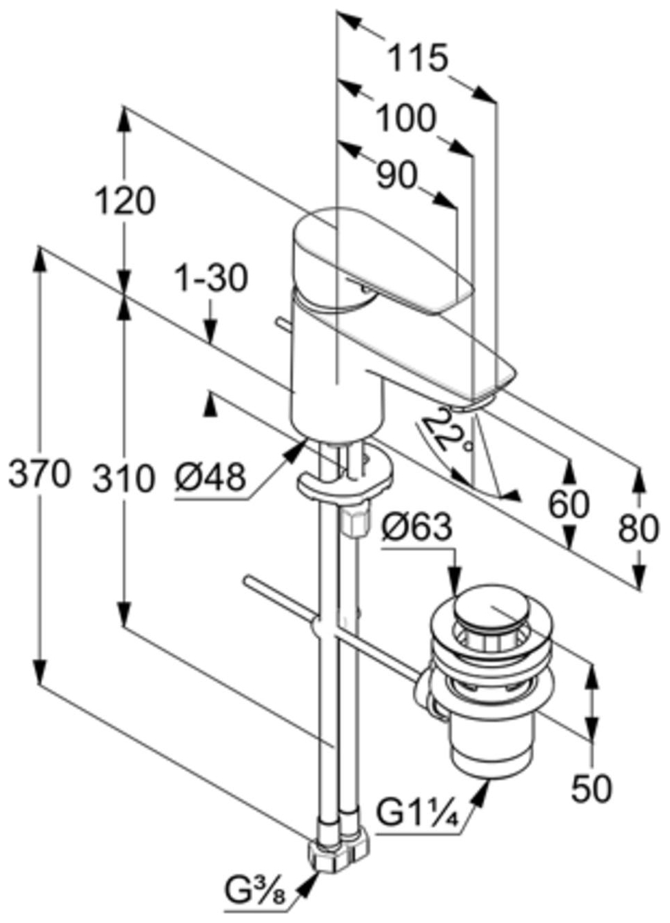 Kludi PURE&SOLID Waschtisch-Einhandmischer 60 mit Metall-Ablaufgarnitur chrom 343850575 - Bild 2