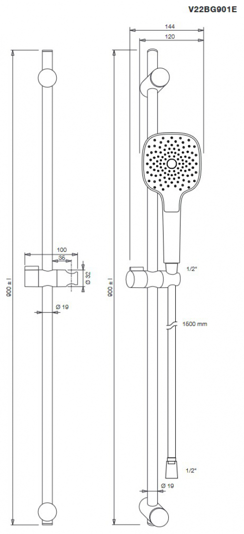 VIGOUR Brausegarnitur individual 2.2 mit Stange 90cm, Schlauch, Handbrause softedge verchromt - Bild 2