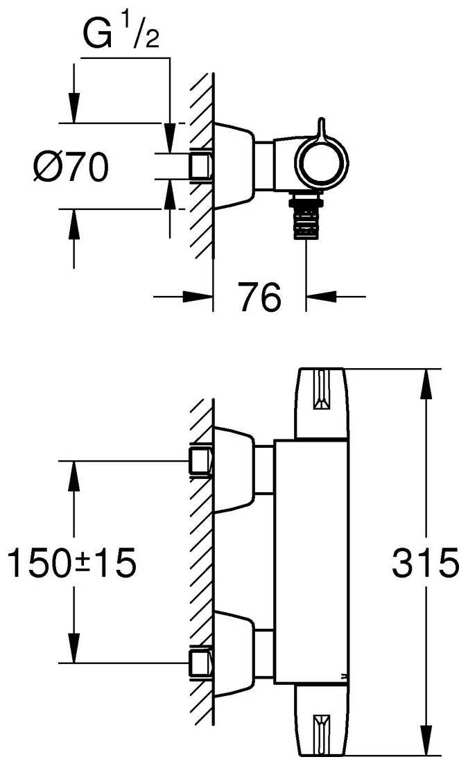 GROHE Thermostat-WT-Batterie Grohtherm Special 34666 mit verdeckten S-Anschlüssen chrom