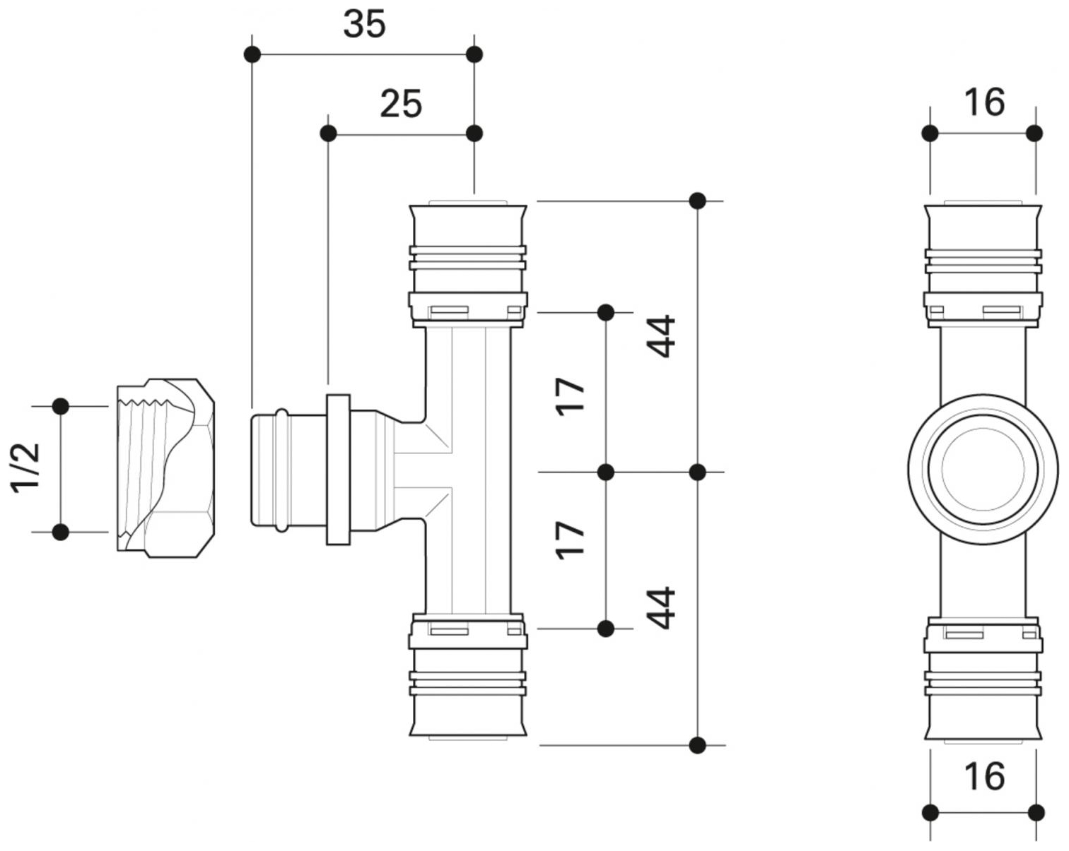 CONEL Connect MV2 FIX Übergangs-T-Stück 16 mm x 1/2'' IG x 16 mm - Bild 2