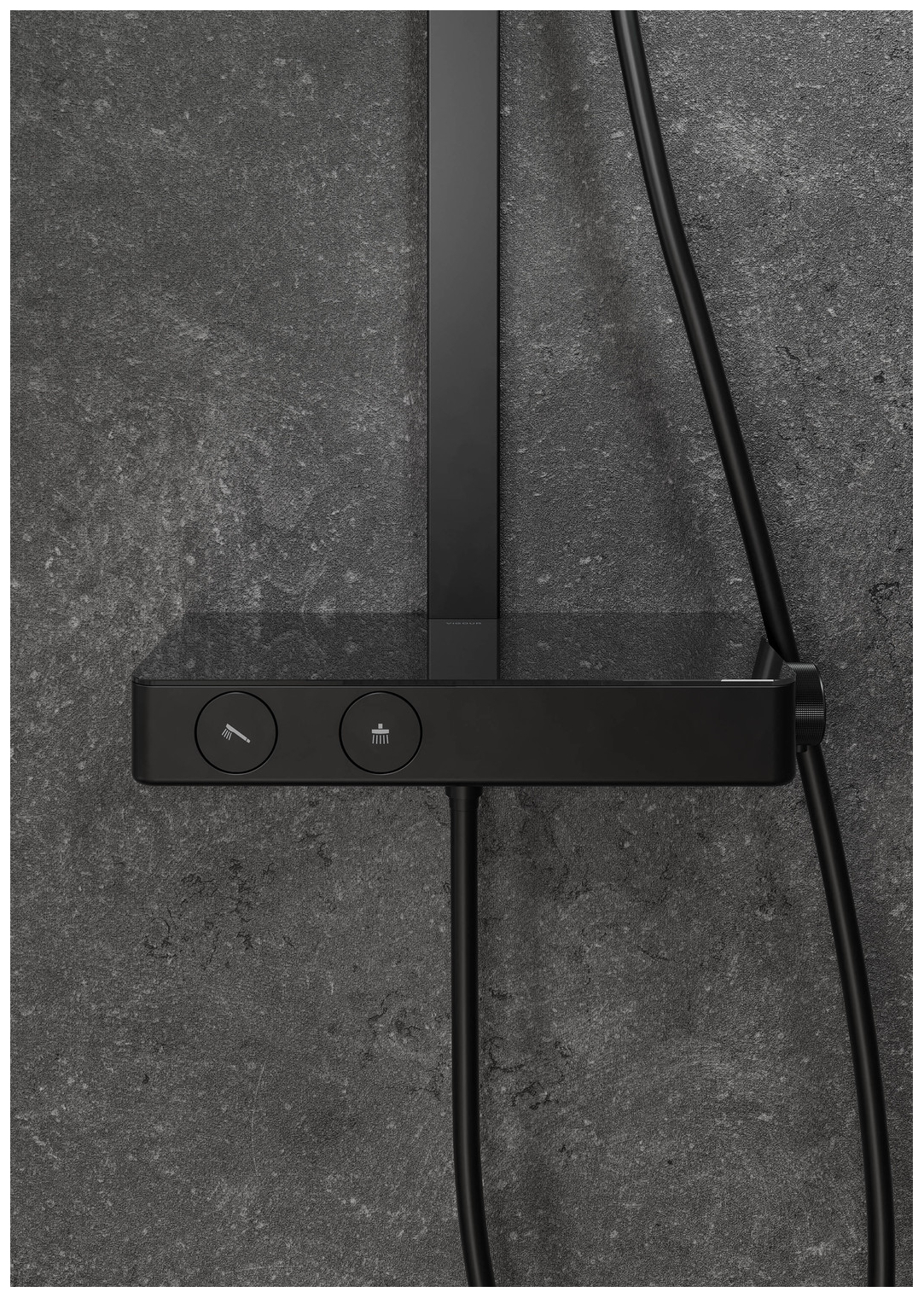 VIGOUR Duschsystem V4 Thermostat Kopfbrause 410mm rund Stabhandbrause und Schlauch schwarz matt