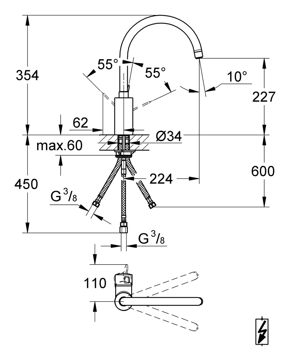 GROHE Eurosmart Cosmopolitan Spültischbatterie Niederdruck verchromt 31180000 - Bild 3