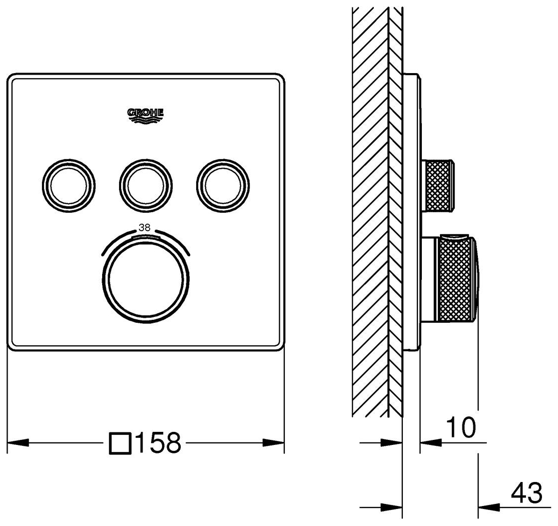 GROHE Thermostat Grohtherm SmartControl eckig FMS 3 Absperrventile chrom 29126000 - Bild 3