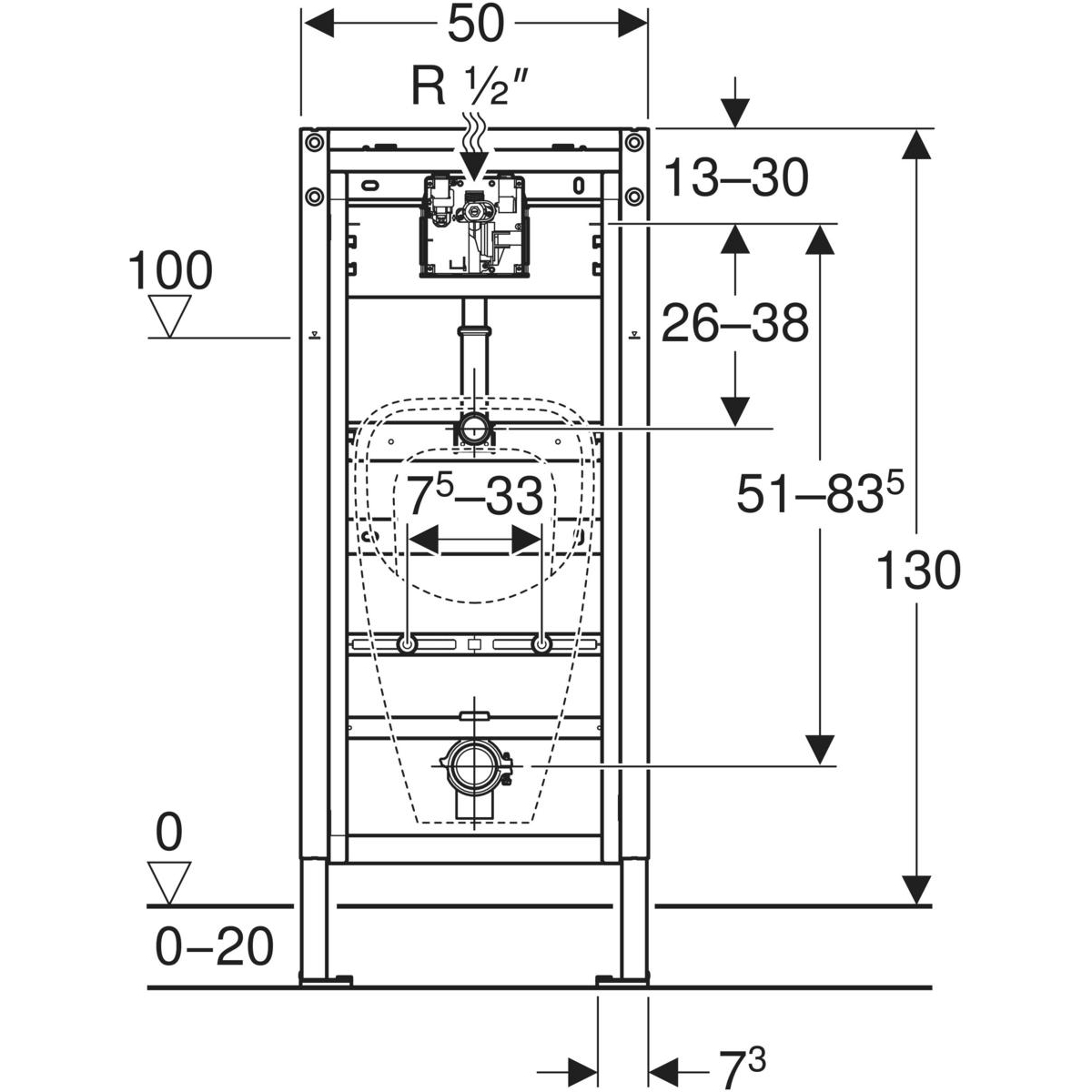 Geberit Duofix Basic Urinal-Montageelement Universal 130cm Universal mit Bausatz 458.603.00.6