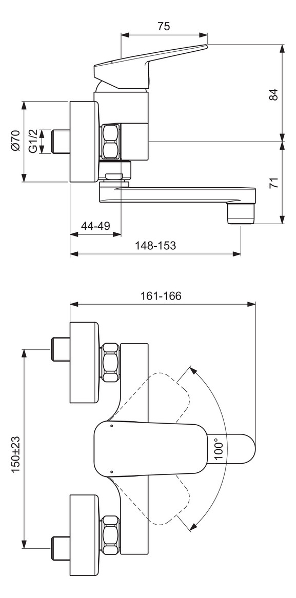 Ideal Standard Ceraplan Niederdruck Wand-Waschtischarmatur Chrom Ausladung 148-153mm BD241AA - Bild 6