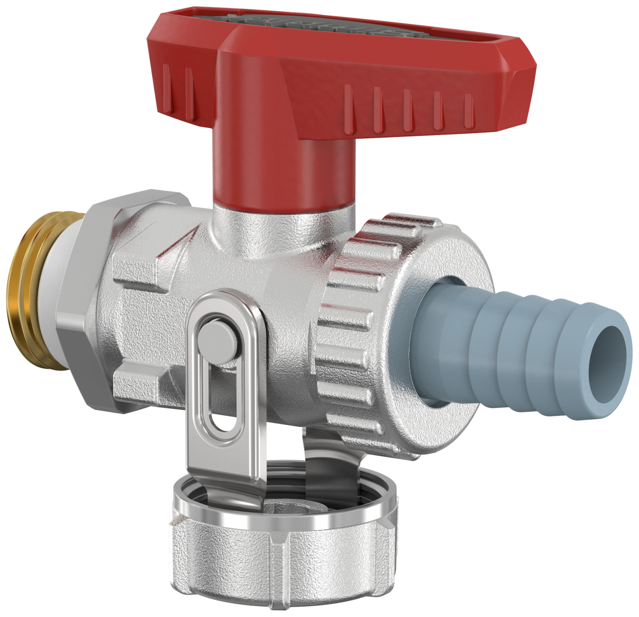 Simplex KFE-Kugelhahn 1/2'' vernickelt selbstdichtend mit Schlauchverschraubung für Heizung