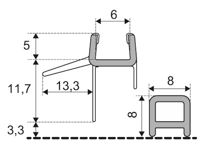 Duka Abtropfdichtung Schwenk-Pendeltüren ESG 6mm Länge 1000mm - Bild 2