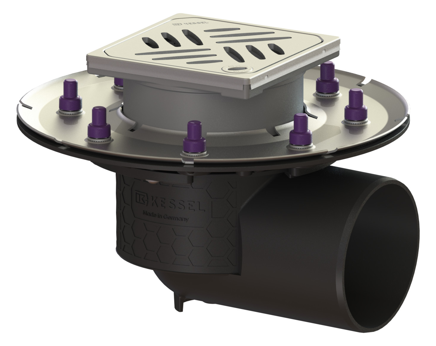 KESSEL Bodenablauf Ecoguss Pressflansch DN 100, seitlich 4871163, mit Designrost - Bild 1