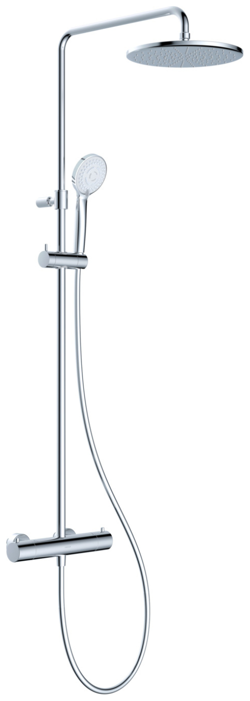 VIGOUR Duschsystem V1 Thermostat Kopfbrause 250mm rund Handbrause 5-fach und Schlauch verchromt