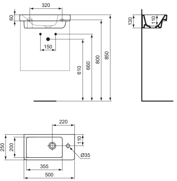 VIGOUR Möbel-Handwaschbecken derby V3 50x25cm