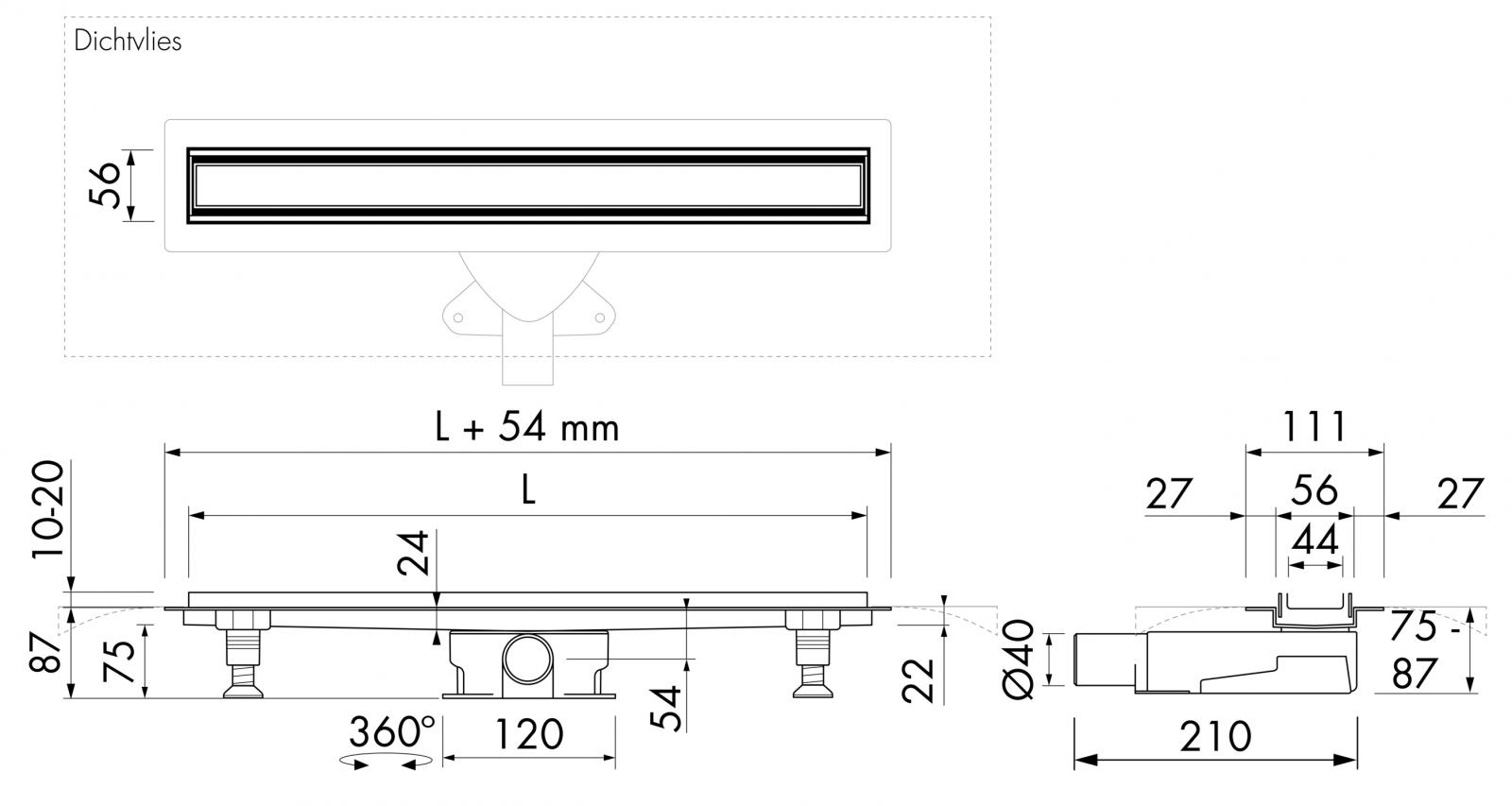 VIGOUR Duschrinne individual Kunststoff 1000 mm inkl. Füße, 2 Siphons und Wenderost Edelstahl - Bild 2
