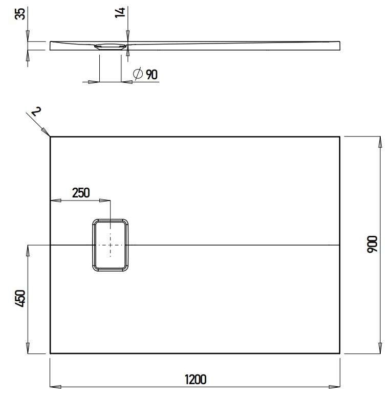 VIGOUR Duschwanne V3 Mineralguss 120x90x3,3cm mit Ablaufdeckel SafeStepPlus weiß matt