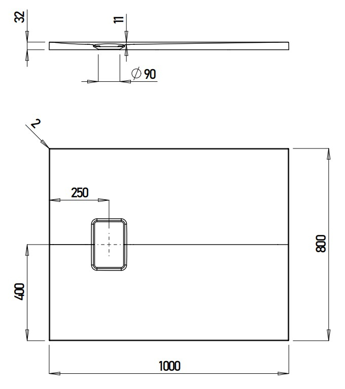 VIGOUR Duschwanne V3 Mineralguss 100x80x3,0cm mit Ablaufdeckel SafeStepPlus weiß matt