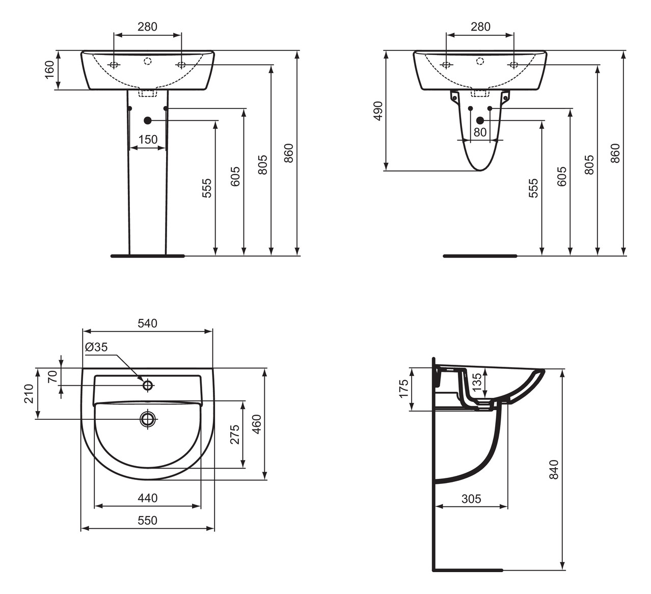 Ideal Standard Waschtisch Eurovit 55x46cm weiß, mit Überlauf und Hahnloch W332601 - Bild 2