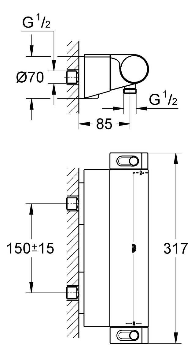 GROHE Thermostat Brausebatterie Grohtherm 2000 Wandmontage 34469001 - Bild 2