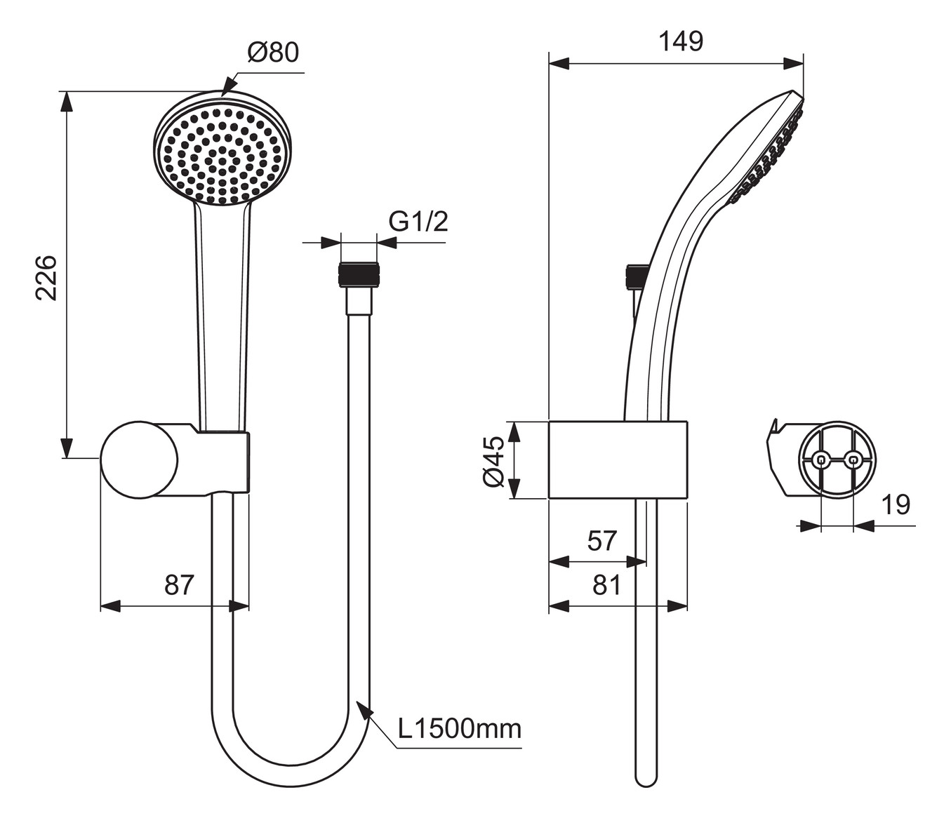 Ideal Standard Handbrause-Set IDEALRAIN mit Handbrause rain, Schlauch 1,5m und Wandhalter chrom - Bild 2