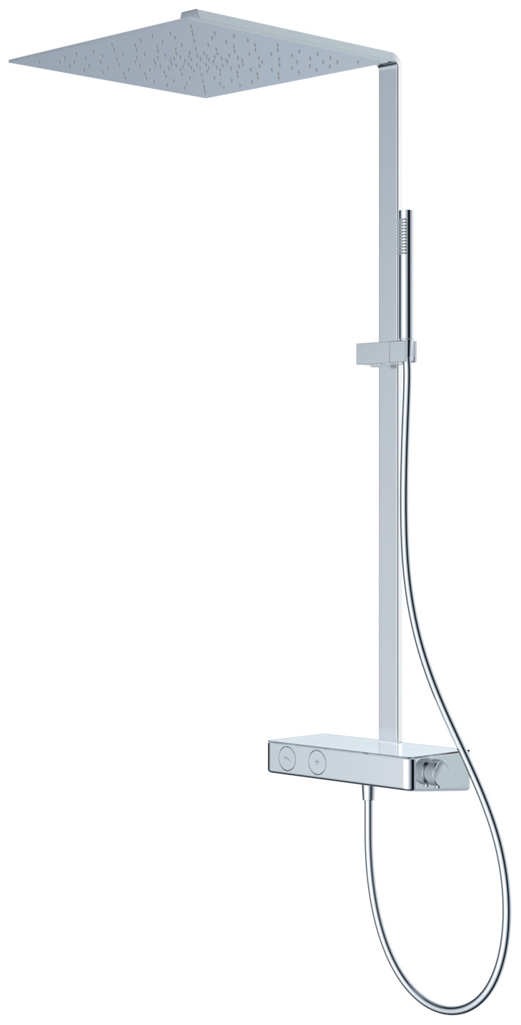 VIGOUR Duschsystem V4 Thermostat Kopfbrause 410mm edge Stabhandbrause und Schlauch verchromt