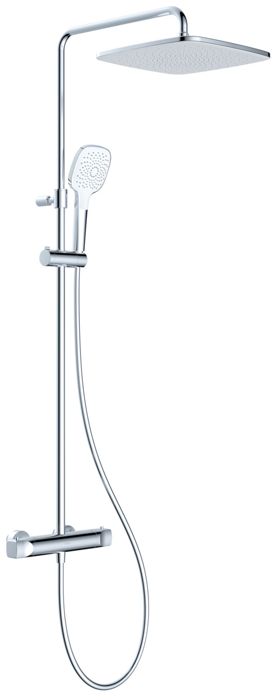 VIGOUR Duschsystem V2 Thermostat Kopfbrause 300mm edge Handbrause 3-fach und Schlauch verchromt