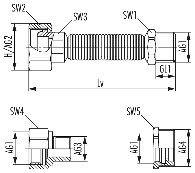 Hummel flexibler Heizkörperanschluss UEM G3/­4 Eurokonus auf G3/­8+3/4, ausziehbar 65-95 mm - Bild 2