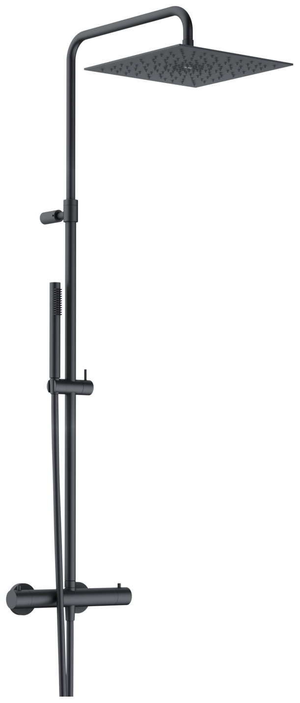 VIGOUR Duschsystem V4 Thermostat Kopfbrause 310mm edge Stabhandbrause und Schlauch schwarz matt